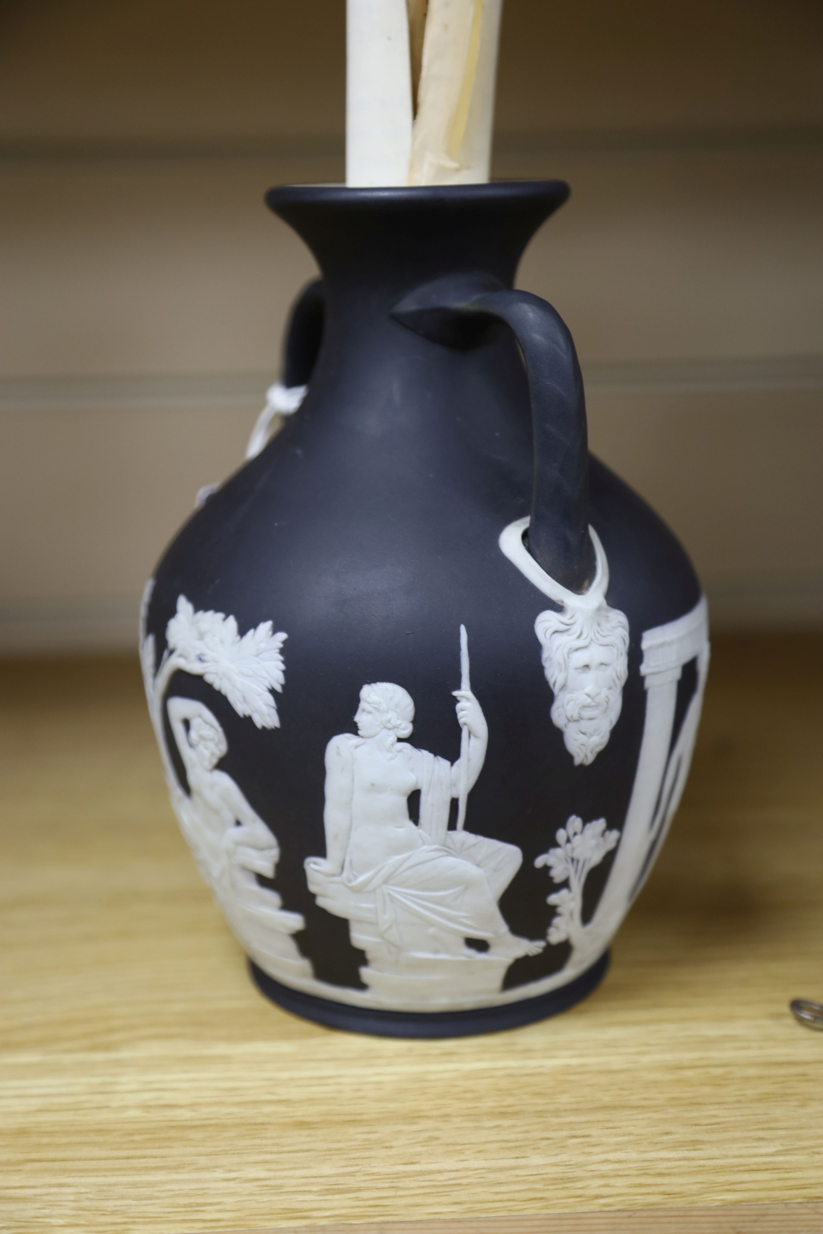 A Wedgwood black Jasper ware copy of the Portland vase, first half 19th century, 20cm